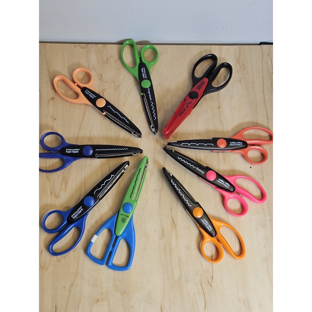 Lot of 9 Fiskars Paper Edgers Decorative Craft Scissors Assorted Patterns Colors